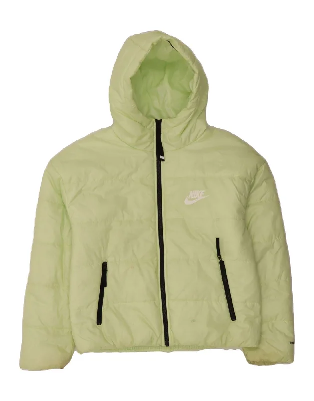 NIKE Womens Therma-Fit Graphic Hooded Padded Jacket UK 10 Small Green