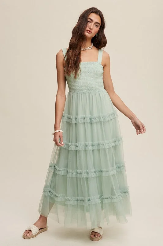 Honey Tiered Tulle Maxi Dress