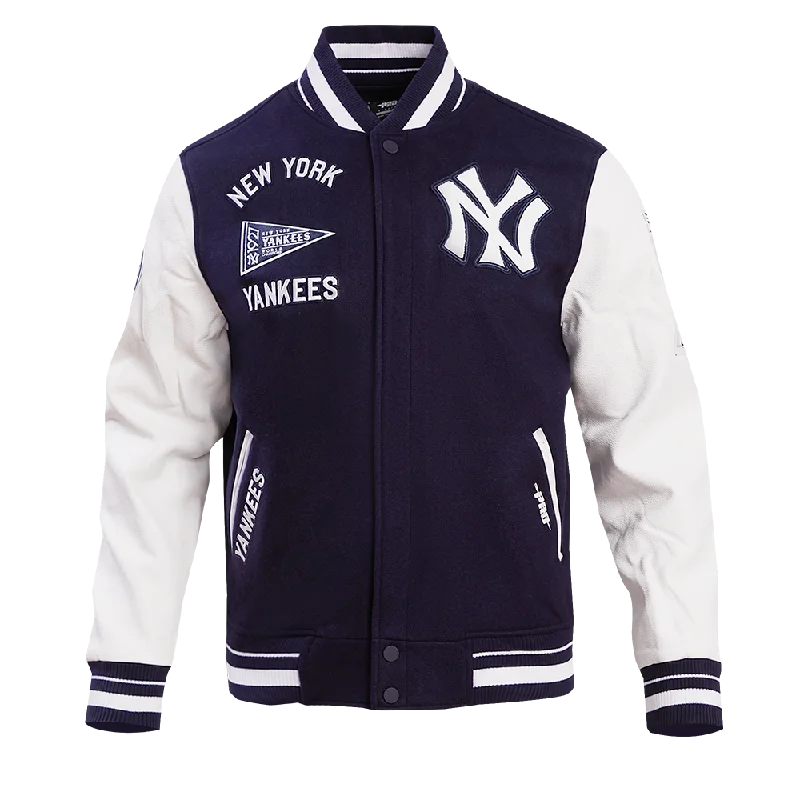 MLB NEW YORK YANKEES RETRO CLASSIC MEN'S RIB WOOL VARSITY JACKET (MIDNIGHT NAVY/WHITE)