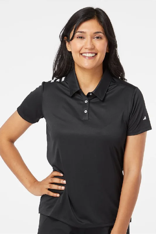 Adidas Womens 3 Stripes UPF 50+ Short Sleeve Polo Shirt - Black