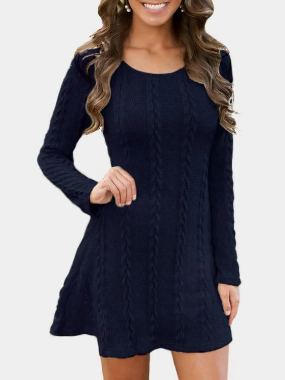 Wholesale Navy Round Neck Long Sleeve Mini Dresses