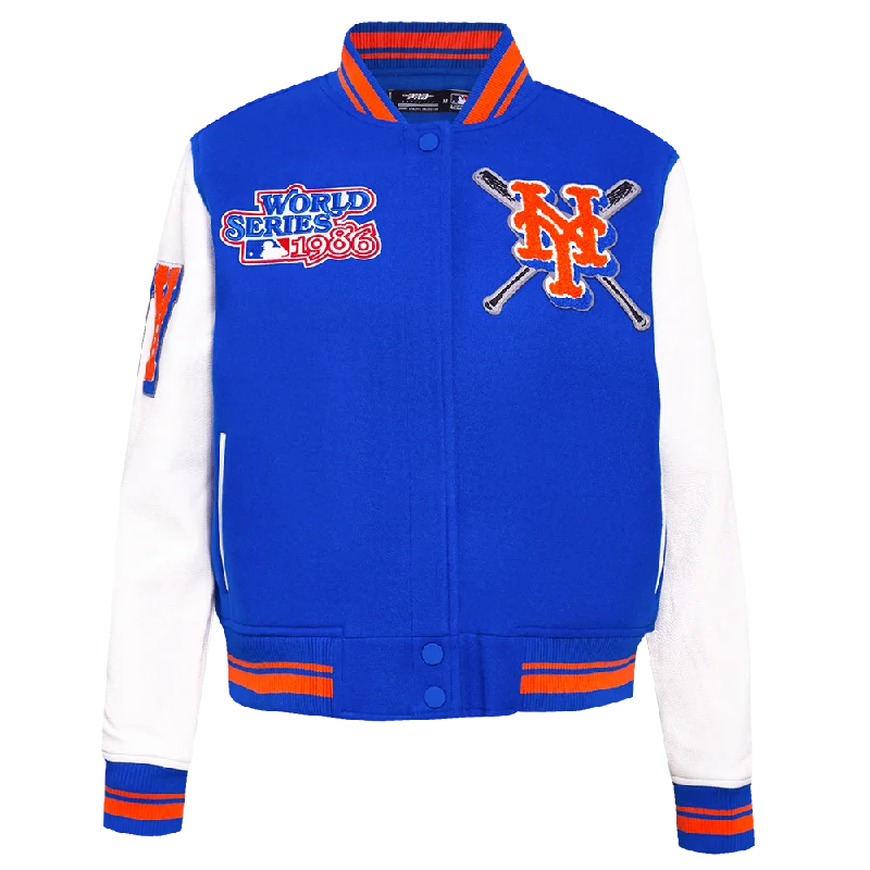 MLB NEW YORK METS MASHUP WOMEN'S RIB WOOL VARSITY JACKET (ROYAL/ORANGE/ROYAL)