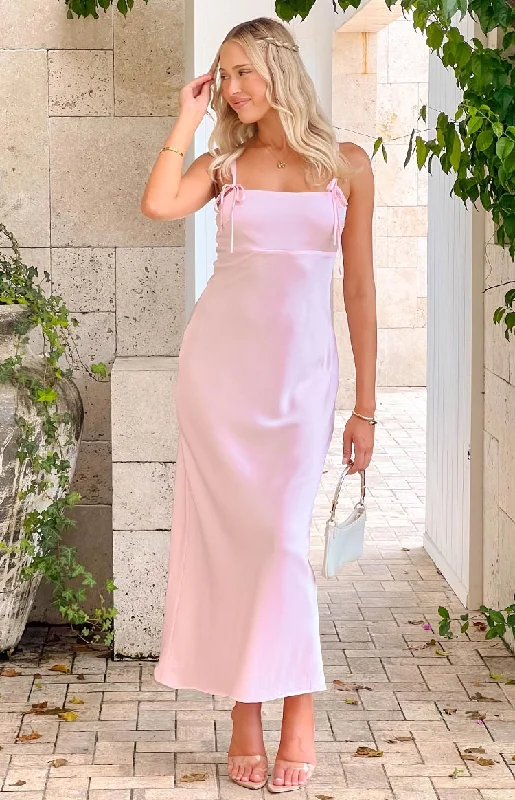 Zya Light Pink Satin Maxi Dress