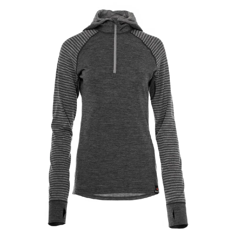 Womens Merino 200 Zip Neck Hoodie (Stripe Smoke/Charcoal)