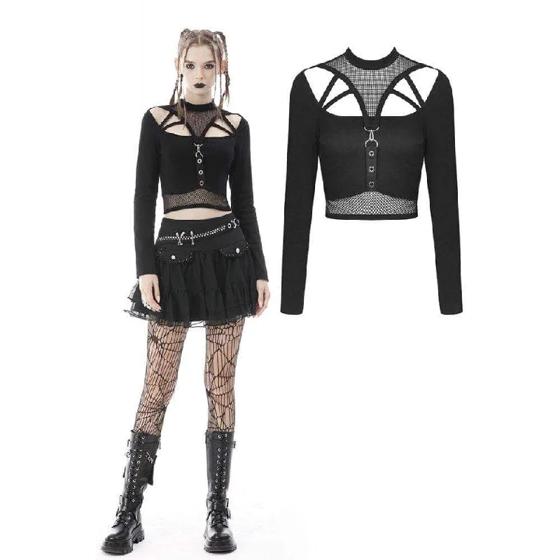 Women's Punk Cutout Mesh Splice Crop Top