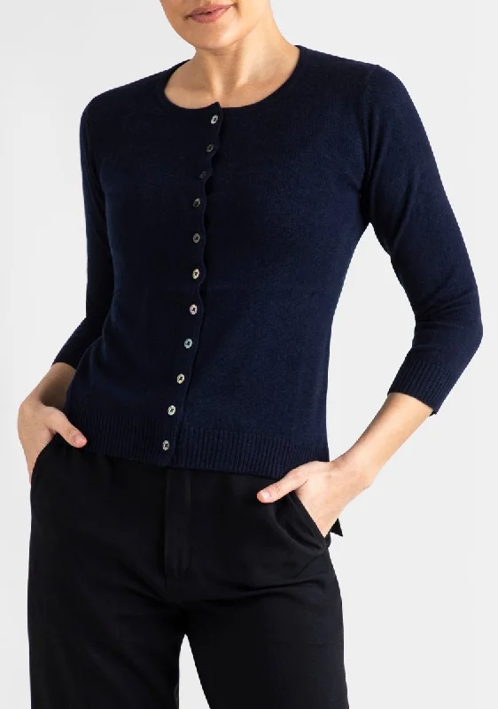 Silk + Cashmere Victoria Cardigan in Navy