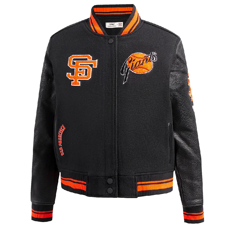 MLB SAN FRANCISCO GIANTS RETRO CLASSIC WOMEN'S RIB WOOL VARSITY JACKET (BLACK/ORANGE)