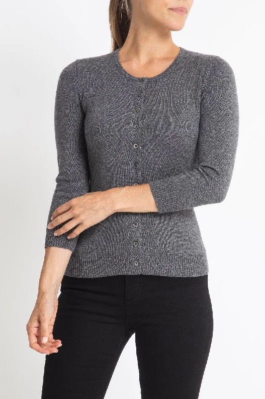 Silk + Cashmere Victoria Cardigan in Charcoal