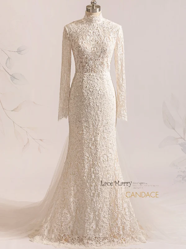 CANDACE / Full Lace Wedding Dress with Turtleneck