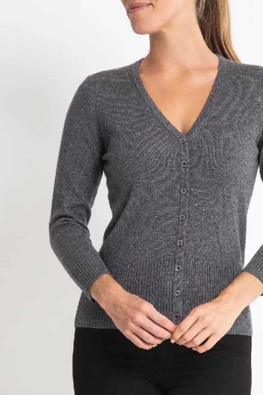 Silk + Cashmere Audrey Cardigan in Charcoal Marle Grey