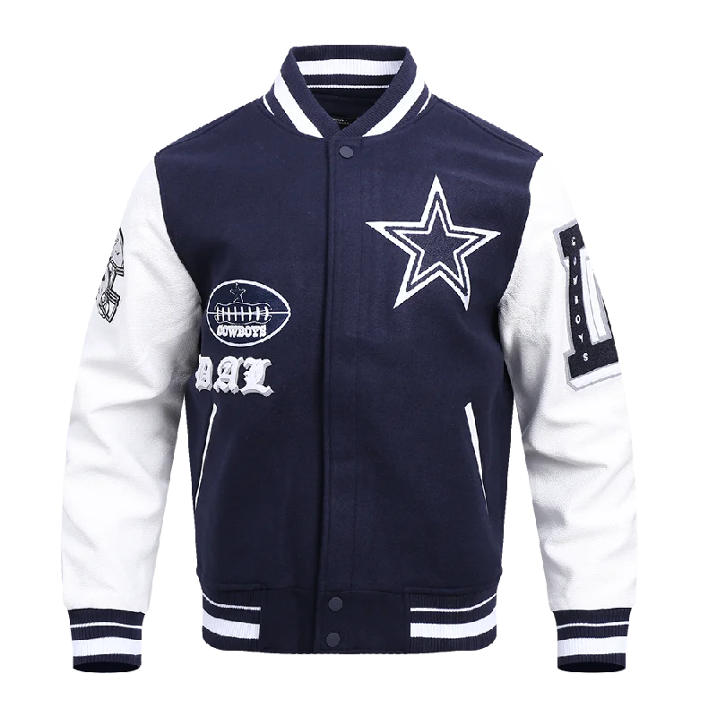 NFL DALLAS COWBOYS OLD ENGLISH MEN'S RIB WOOL VARSITY JACKET (MIDNIGHT NAVY/WHITE)