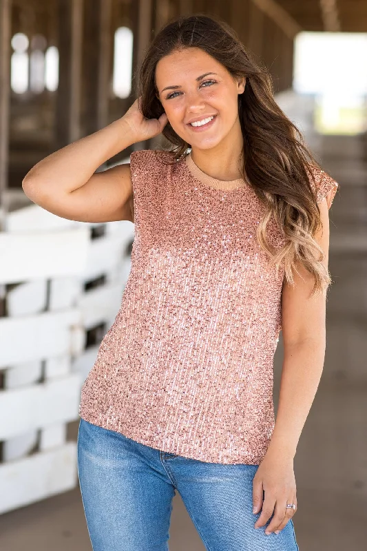 Gold Sequin Padded Shoulder Top