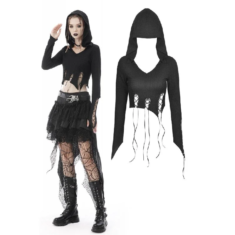 Women's Punk Irregular Strappy Crop Top with Hood