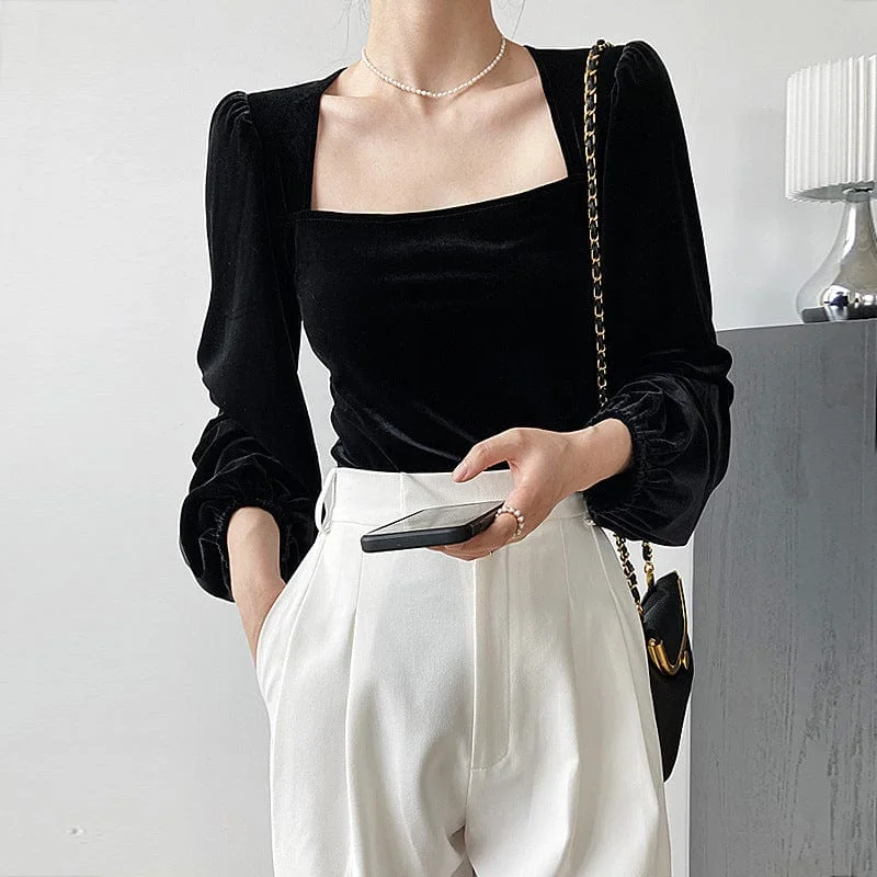 Women's Gothic Square-cut Collar Puff Sleeved Crop Top