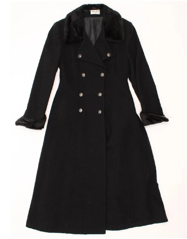 VINTAGE Womens Overcoat UK 14 Medium Black Wool