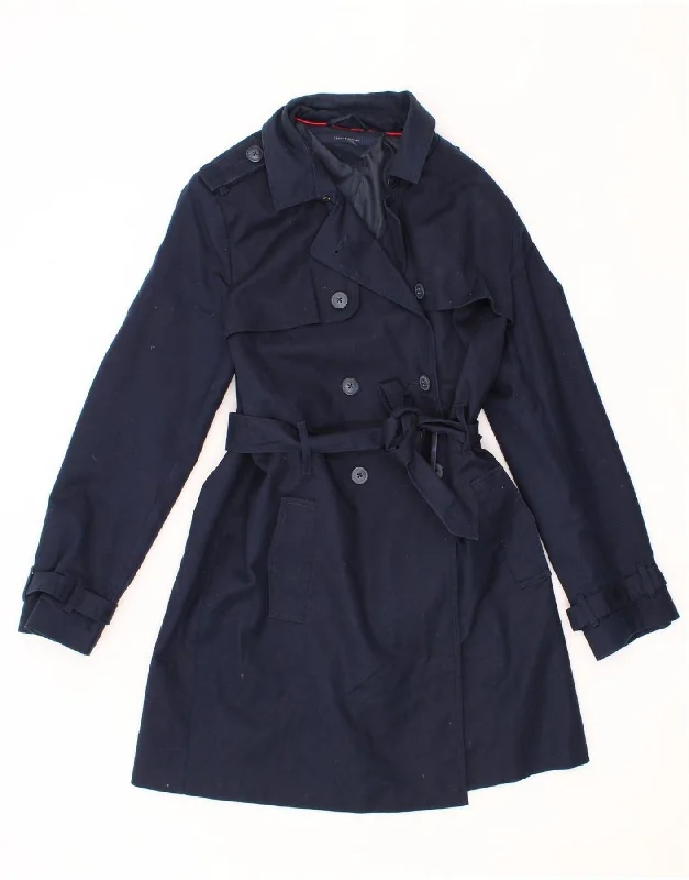 TOMMY HILFIGER Womens Trench Coat UK 12 Medium Navy Blue Cotton