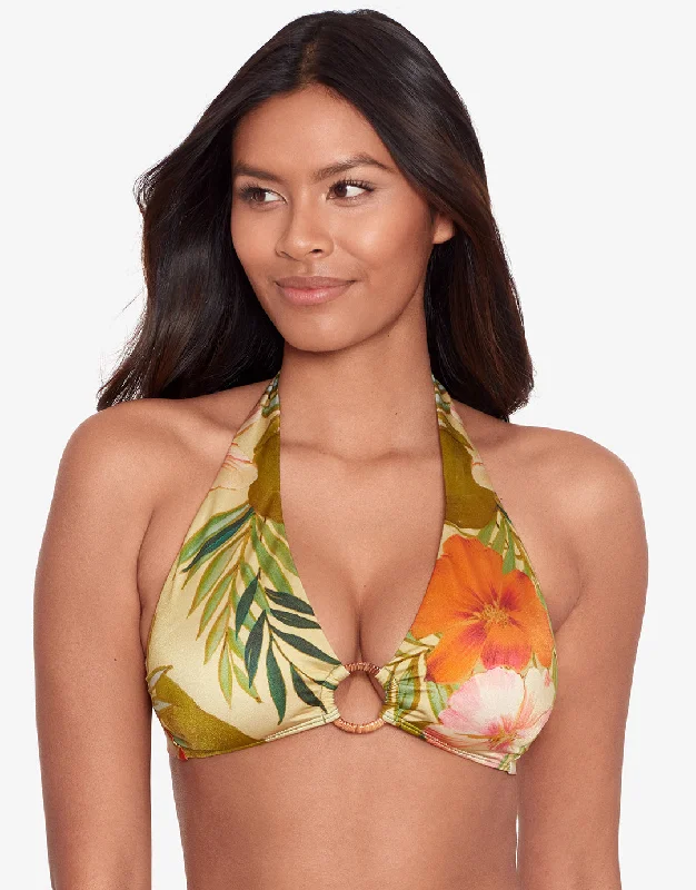 Island Tropical Rattan Ring Halter Bikini Top - Print