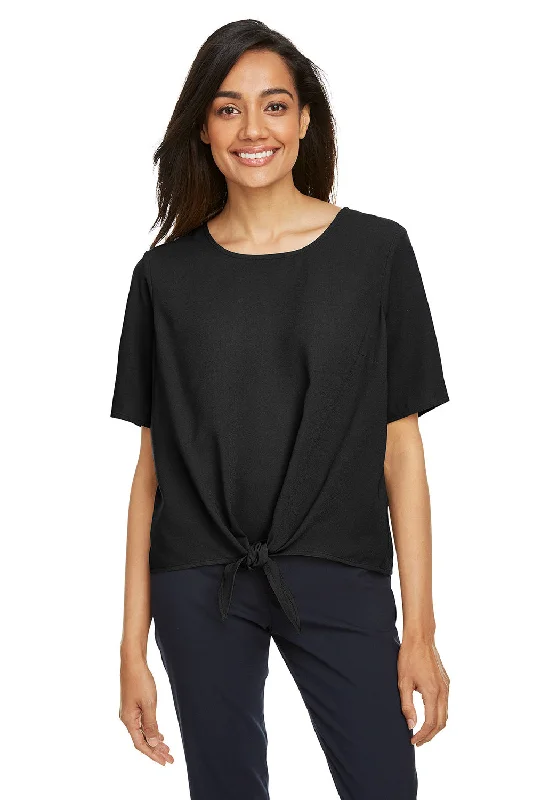 Devon & Jones Womens Perfect Fit Tie Front Short Sleeve Blouse - Black