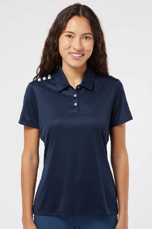 Adidas Womens 3 Stripes UPF 50+ Short Sleeve Polo Shirt - Collegiate Navy Blue/White