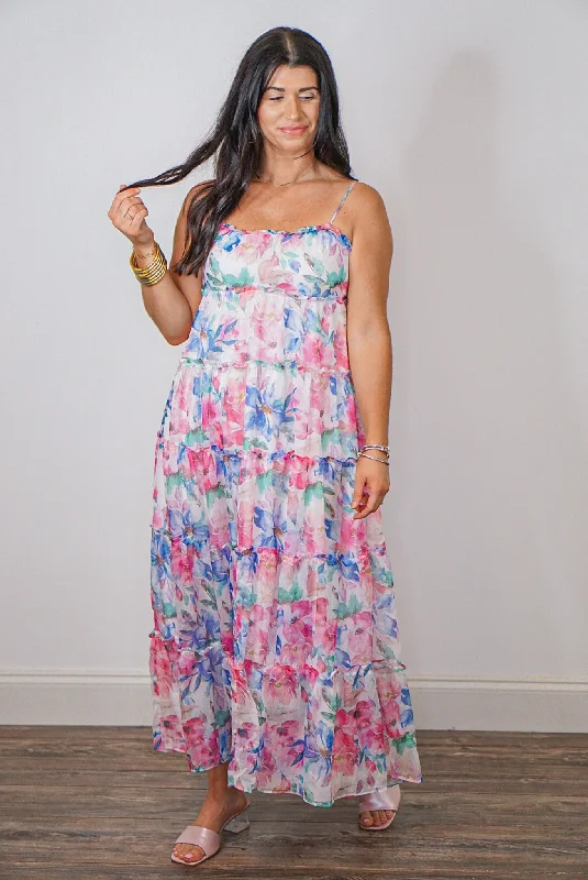 Pastel Blooms Multicolor Midi Dress