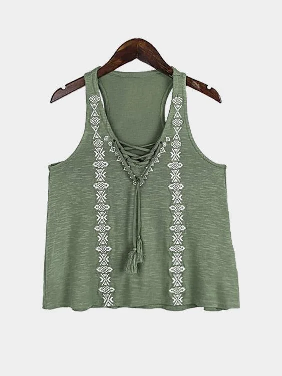 Custom V-Neck Embroidered Sleeveless Green Camis