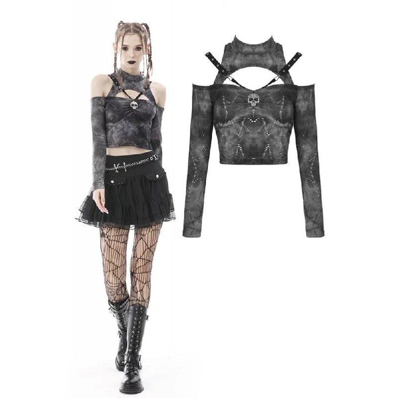 Women's Punk Cutout Off Shoulder Skull Crop Top