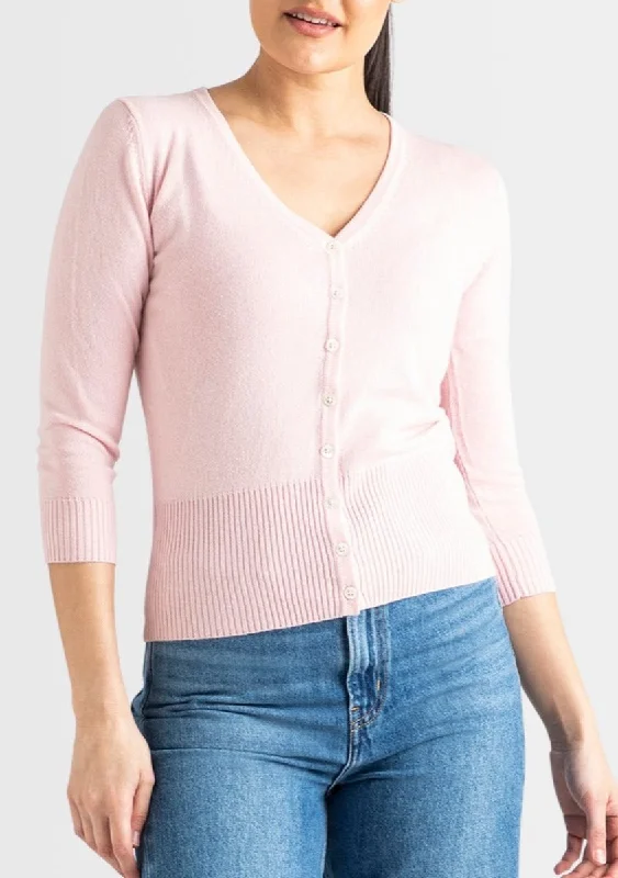 Silk + Cashmere Audrey Cardigan in Pale Pink (low stock)