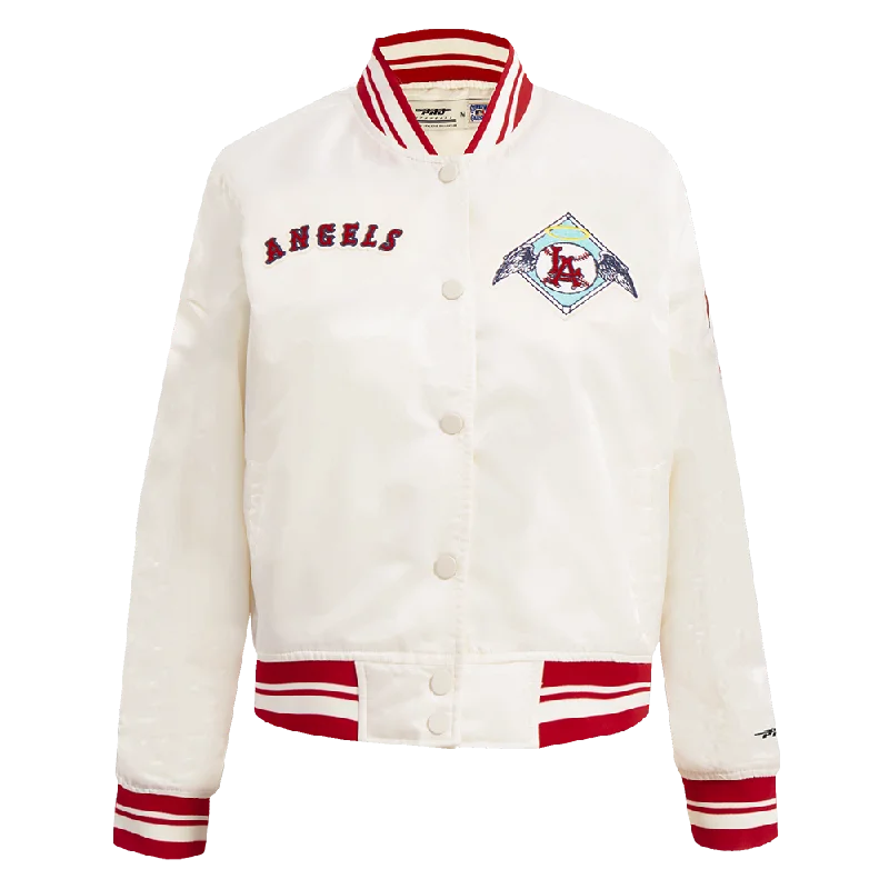 MLB LOS ANGELES ANGELS RETRO CLASSIC WOMEN'S RIB SATIN JACKET (EGGSHELL/ RED)