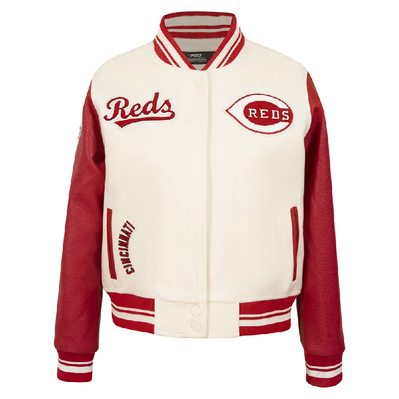 MLB CINCINNATI REDS RETRO CLASSIC WOMEN'S RIB WOOL VARSITY JACKET (EGGSHELL/ RED)