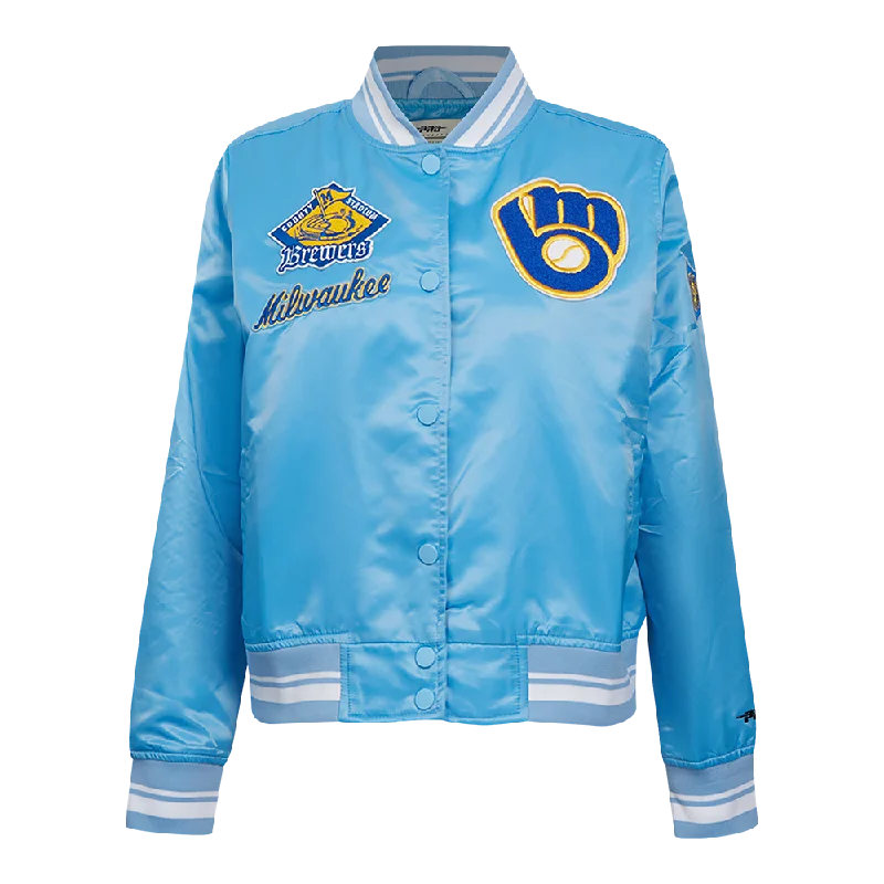 MLB MILWAUKEE BREWERS RETRO CLASSIC WOMEN'S RIB SATIN JACKET (UNIVERSITY BLUE)