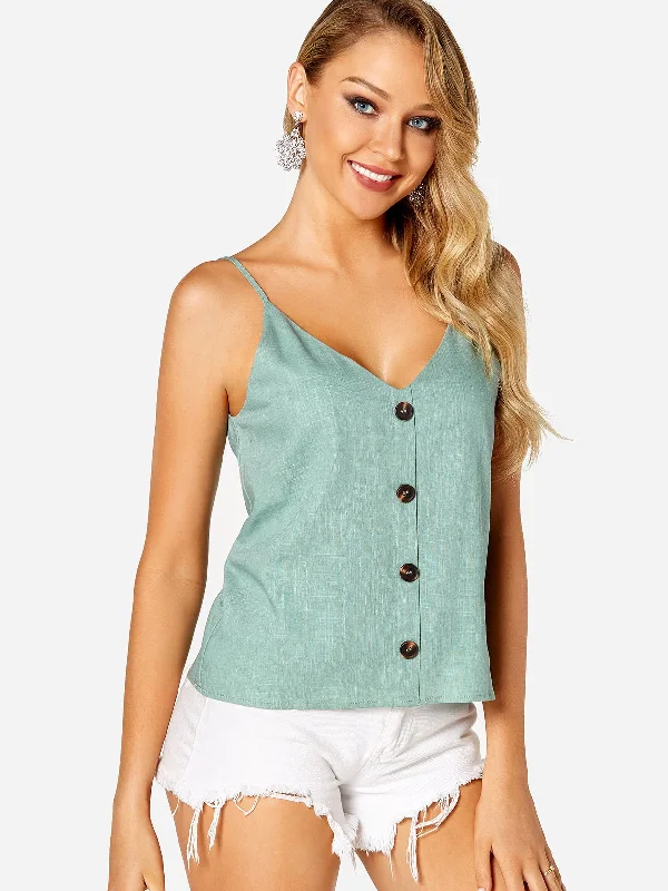 Custom Backless Button Design Plain V-Neck Sleeveless Camis