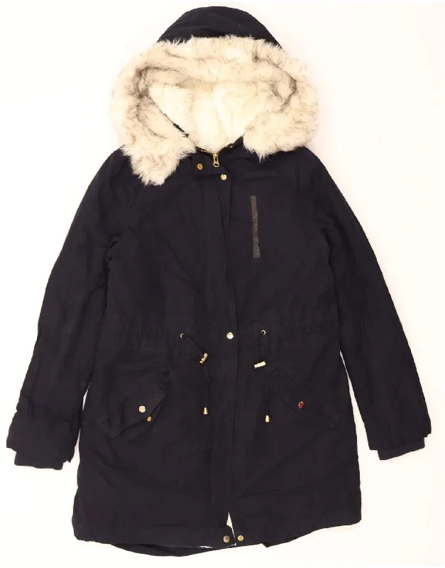 OASIS Womens Hooded Parka Jacket UK 10 Small Navy Blue Polyester