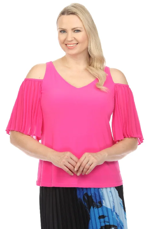 Joseph Ribkoff Ultra Pink Pleated Chiffon Cold Shoulder Sleeve Top 241037