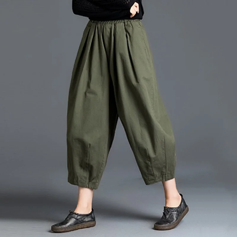 Loose Solid Color Elastic Waist Harem Pants