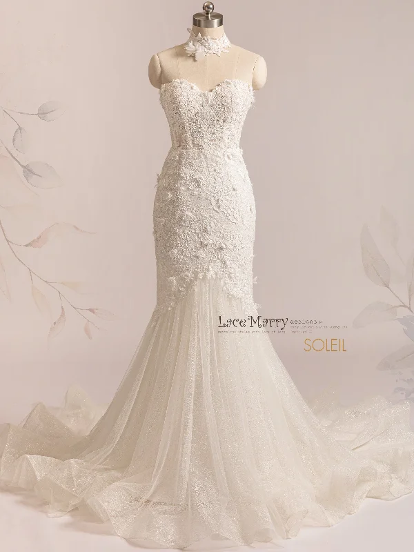 SOLEIL / Mermaid Wedding Dress with 3D Lace and Glitter Tulle