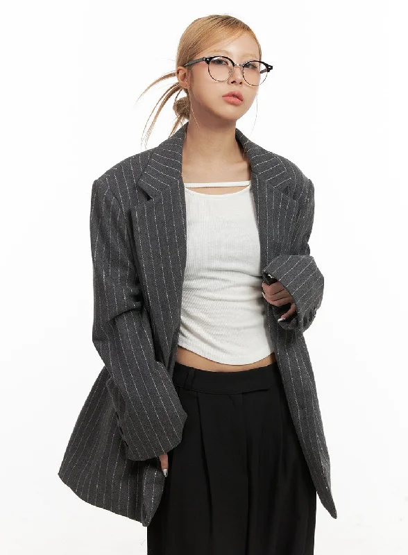 Wool-Blend Striped Oversized Blazer CJ508