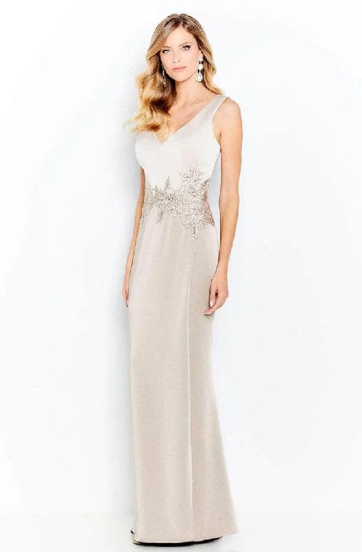 Cameron Blake - Deep V-Neck Satin Evening Dress 120611