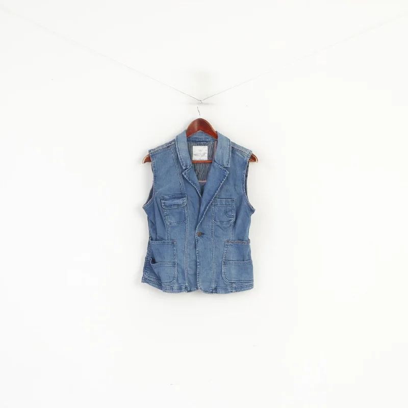 Culture Women 40 M Waistcoat Blue Denim Jeans Cotton Pockets Boho Vest Top