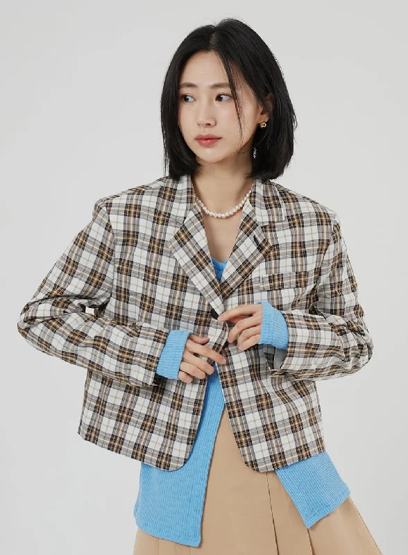 Check Pattern Crop Blazer OF310