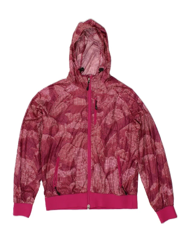 NIKE Womens Hooded Rain Jacket UK 14/16 Large Pink Check Polyester