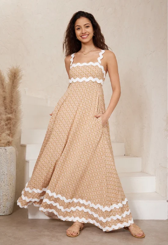 Summer Natural/White  Ric Rac Maxi Dress