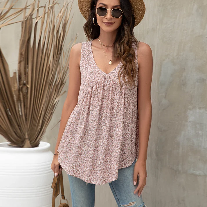 Sexy V Neck Floral Vest Casual Loose Summer Tank Tops Wholesale