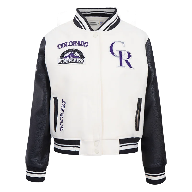 MLB COLORADO ROCKIES RETRO CLASSIC WOMEN'S RIB WOOL VARSITY JACKET (EGGSHELL/ BLACK)