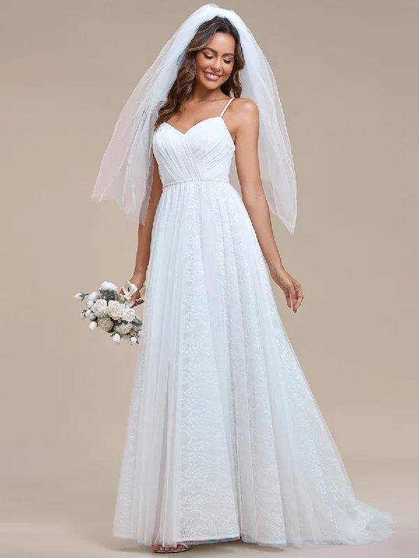 Elegant Spaghetti Straps Lace Mesh Wholesale Wedding Dresses