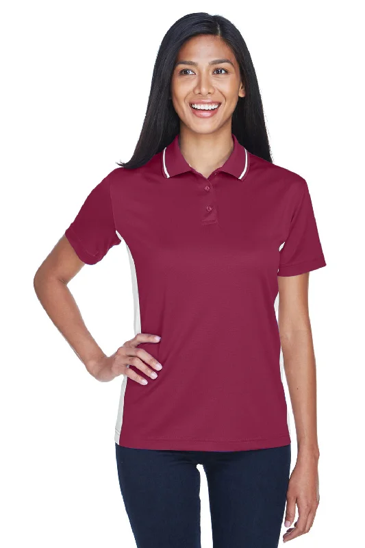 UltraClub Womens Cool & Dry Moisture Wicking Short Sleeve Polo Shirt - Maroon/White